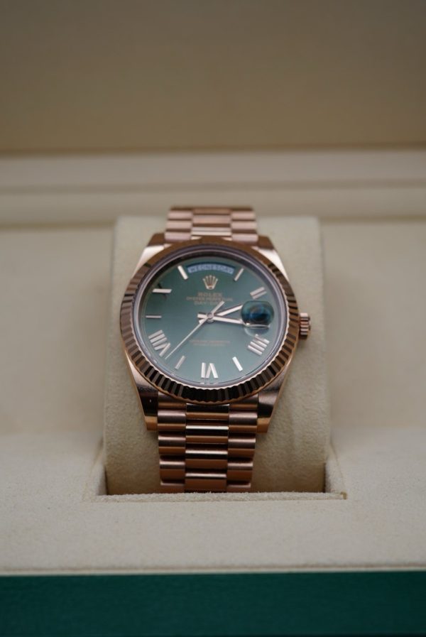 Rolex Day-Date Olive Green Watch - 228235 Everose 2020 New Style Card