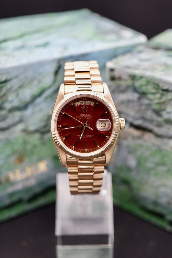 ROLEX Day-Date 36 18038 EXTREMELY RARE OXBLOOD STELLA DIAL - 1980