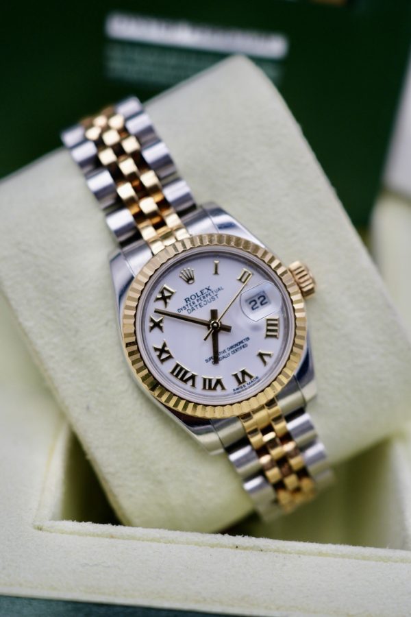 Rolex Datejust 26 179173 White Roman Dial Steel & Gold - FULL SET W Receipt