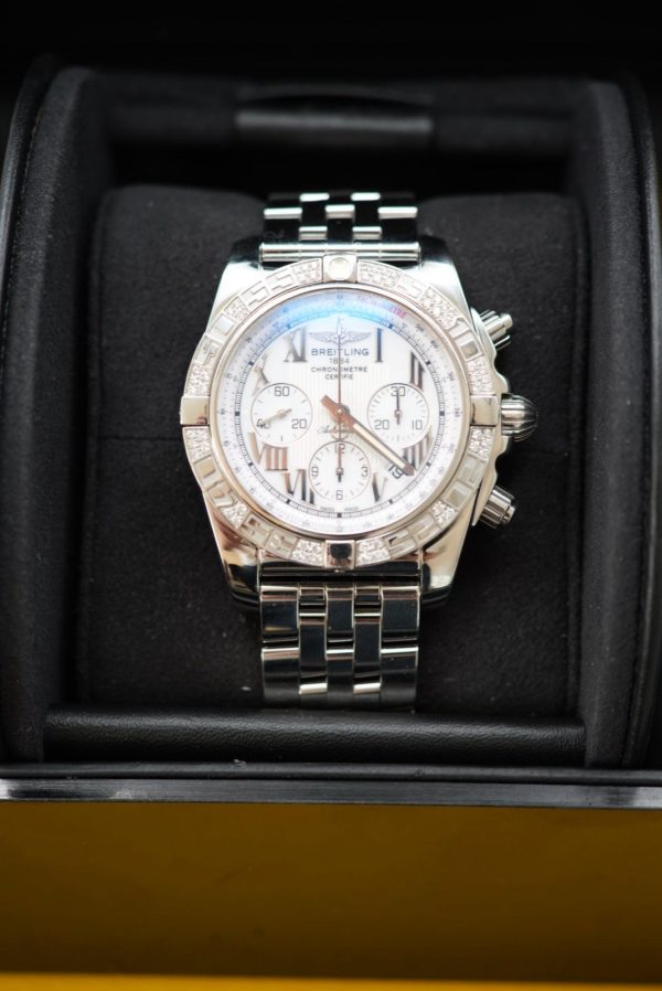 Breitling Chronomat White Dial Watch - AB0110AA Dimond Bezel 2019 service